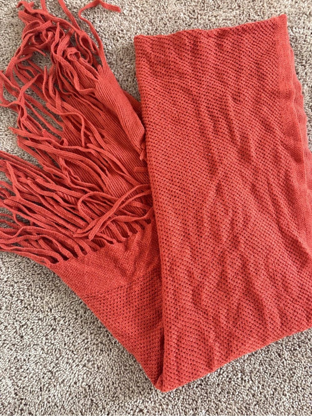 Cozy Rust Knit Fringe Scarf - Women’s Fall Wrap